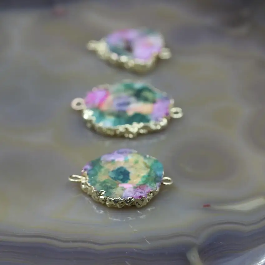 5 шт./лот Радужный цвет Солнечный Кварц Drusy Geode плиты золотые края соединители