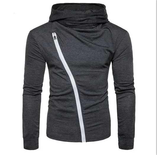 B1B140 Dark gray Модная дизайнерская теплая Осенняя футболка с высоким воротником и длинными рукавами, мужская повседневная тонкая футболка с косой молнией и капюшоном, толстовки для меня - Цвет: B1B140 Dark gray