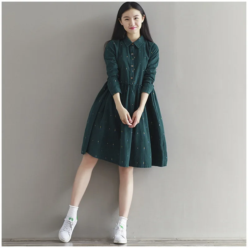 Платье женское с длинным рукавом отложным воротником|corduroy dress|loose dressautumn dress |