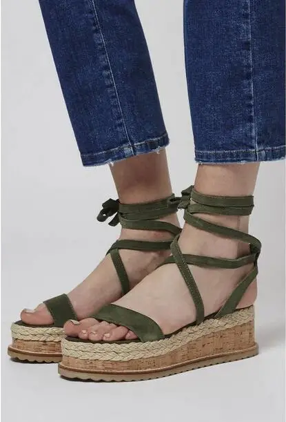 Летние черные сандалии на танкетке женские Espadrilles сандалии-гладиаторы с открытым