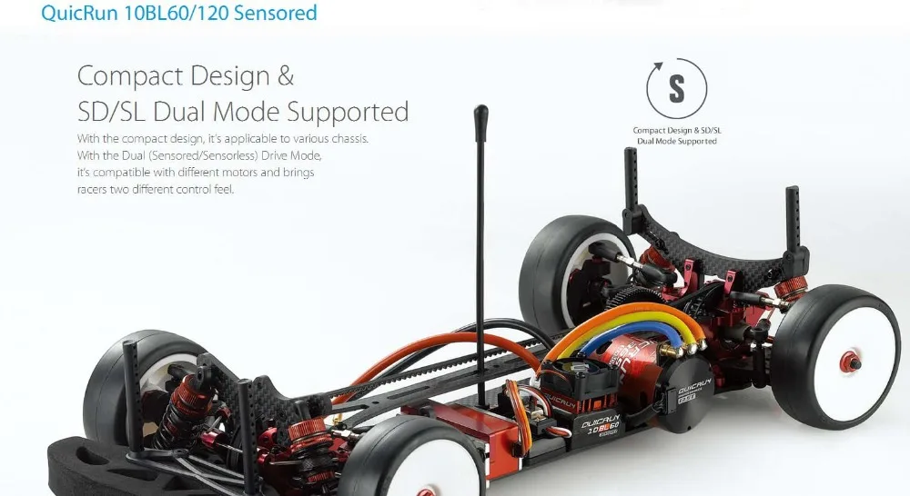 Бесщеточный контроллер скорости Hobbywing QUICRUN 10BL120 сенсорный 120A / 10BL60 60A 2 3S Lipo для мини