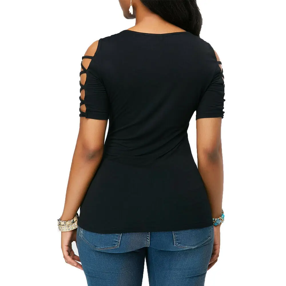 

Summer Womens Casual Tops Blouse Short Sleeve Crew Neck Lace T-Shirt Ladies