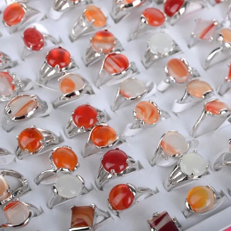 Смешанные Оптовые 5 шт./лот серебряные кольца из натурального камня для мужчин и