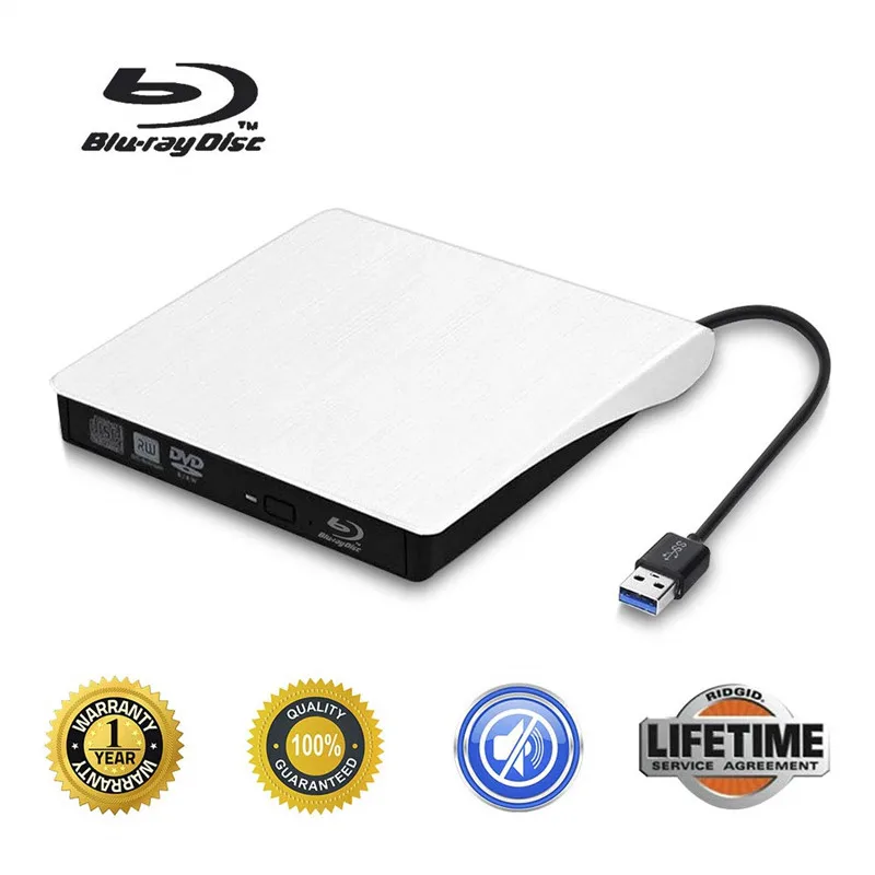 Белый USB 3,0 Bluray привод CD DVD RW ГОРЕЛКА писатель Blu ray BD-R плеер оптический привод для ноутбука hp Macbook окно 10 - Цвет: Белый
