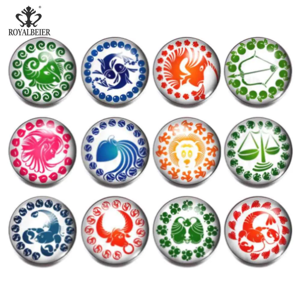12pcs Snap Button 18mm Glass Charms Constellation&ampZodiac Theme Multi Pattern For 18-20mm Bracelet Jewelry KZ0972 | Украшения и