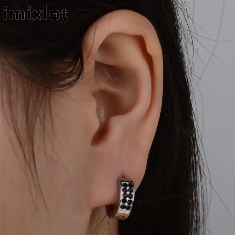 imixlot 1 Pair Rhinestone Small Hoop Earrings Women Men Jewelry Punk Ear Studs Party Accessories Pendientes De Aro | Украшения и