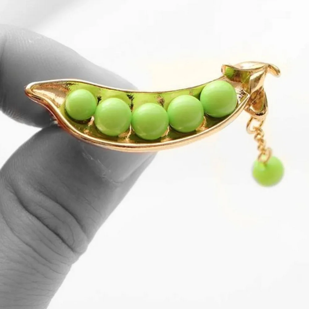 DoreenBeads Милая брошь золотого цвета в японском стиле с зеленым горошком эффектные