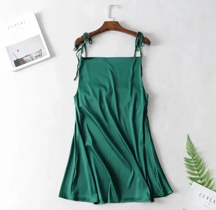 Женское темно-зеленое платье с открытой спиной искусственный шелк атлас