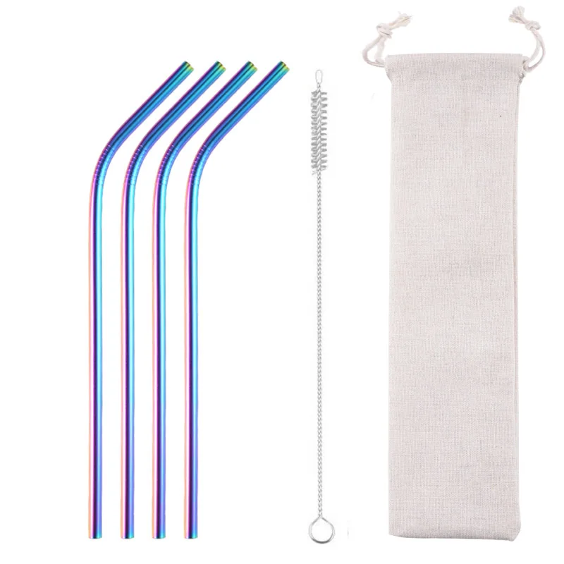 4pcs-4bent1 Sunhanny красочные 4/8 шт. 304 Нержавеющая сталь металлическая соломинка многоразовая пивная соломенная с щетка для очистки и чехлом для хранения - Цвет: 4pcs-4bent1