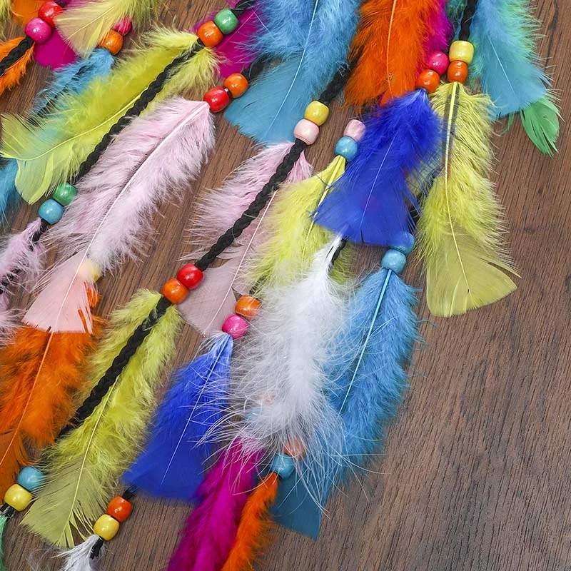 

Haimeikang Women's Hair With Hand-woven Style Bohemian Hair Colorful Feather Headband Clothing Accessories