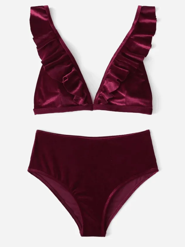 

Swimwear Women 2021 Velvet Bikini Sexy Swimsuit One Shoulder Bathing Suit Swimming Suit for Women Bandage Womens Swim Wear