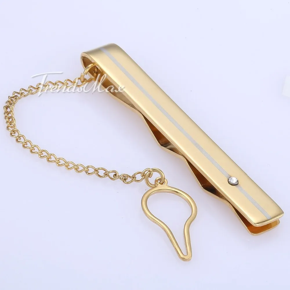 9mm Rhinestones Wavy Stainless Steel Slide Tie Clip Clasp Bar Pin Chain 3 Colors | Украшения и аксессуары