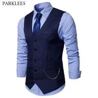mens slim fit single breasted suit vest chaleco hombre 2019 fashion chain sleeveless waistcoat men formal wedding dress vests
