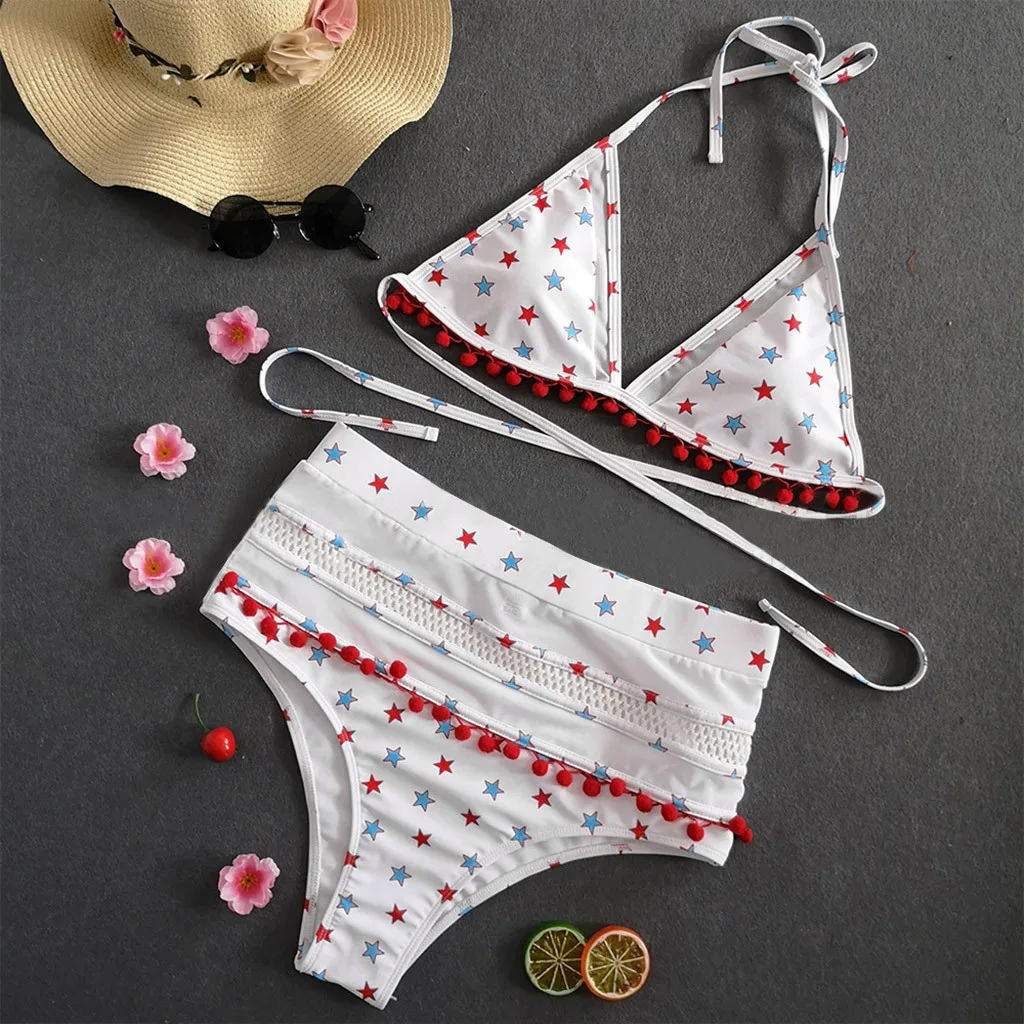 Купальник женский с цветочным принтом красный кисточками|Купальники| |