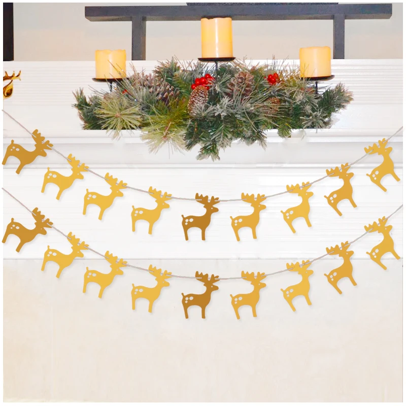 Красивый баннер сделай сам в виде золотого оленя гирлянда для рождественской