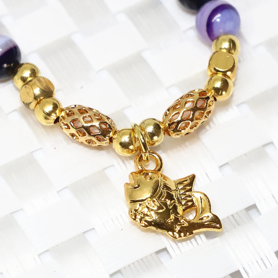 fish pendant unique elastic purple multilayer long bracelet natural carnelian stone veins agat onyx 6mm round beads jewelryB2242 | Украшения