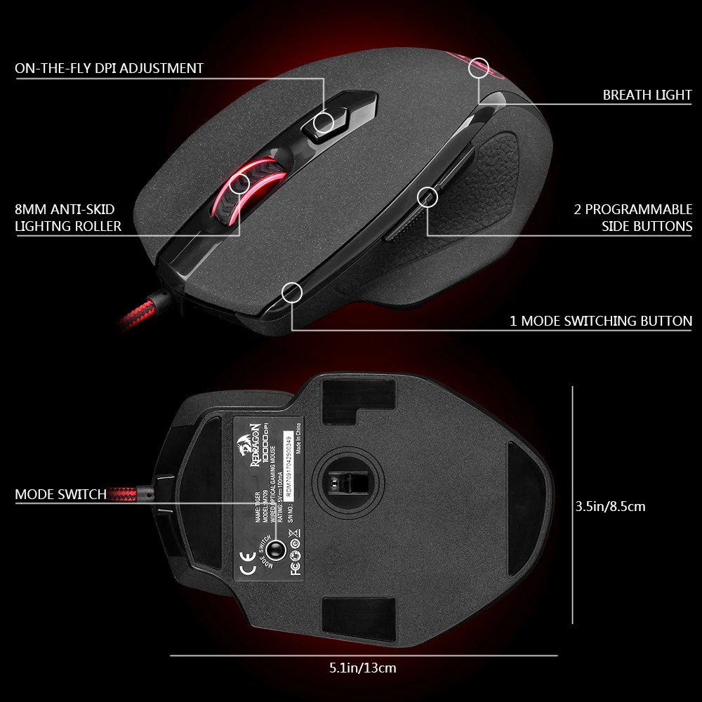 Redragon M709 Тигр Игровая мышь 10000 Точек программируемая проводная RGB LED 7 кнопок 5
