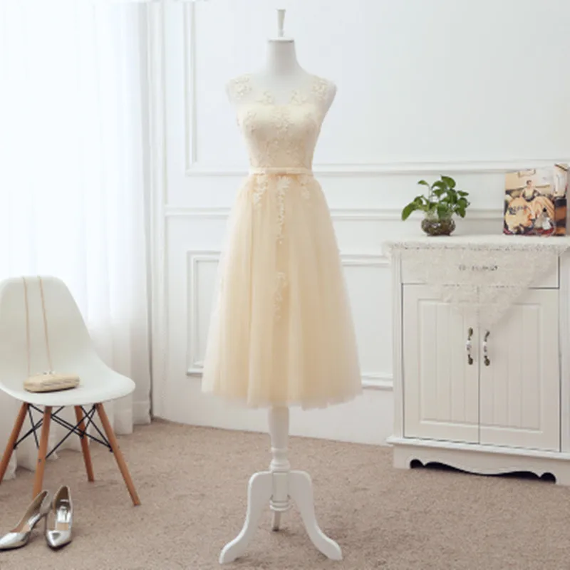 Robe de soiree, без рукавов, на шнуровке, ТРАПЕЦИЕВИДНОЕ, с аппликацией, длинное, элегантное, вечернее платье, Формальное, vestido de festa, платья для выпускного вечера - Цвет: Champagne medium