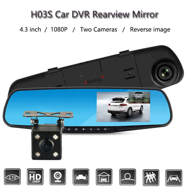 Jiluxing H03S FHD 1080P Автомобильный видеорегистратор 4," Автомобильные камеры зеркало заднего вида Две камеры видеорегистратор Автомобильный регистратор