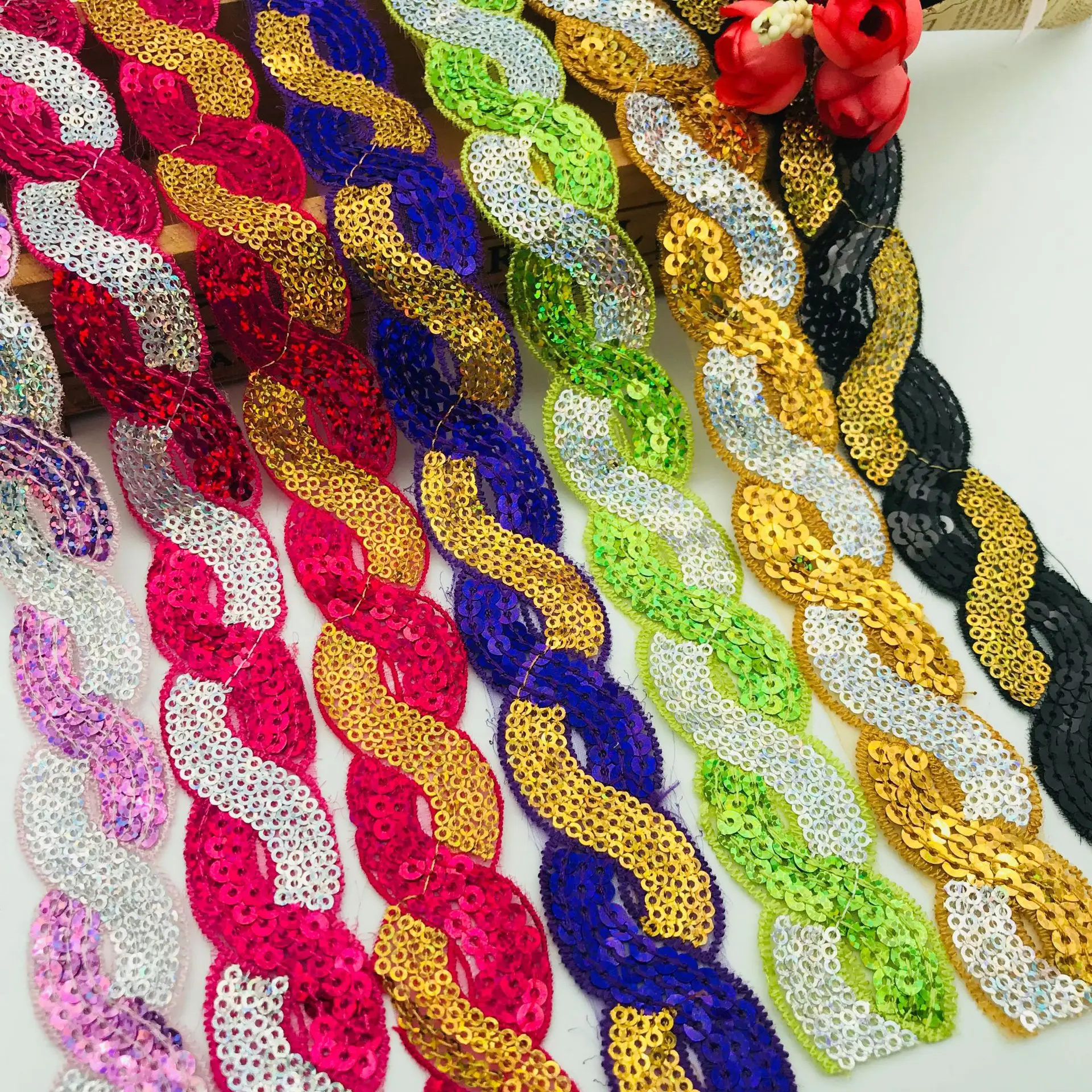 10 ярдов недорогая ткань с блестками украшенная венецианским орнаментом