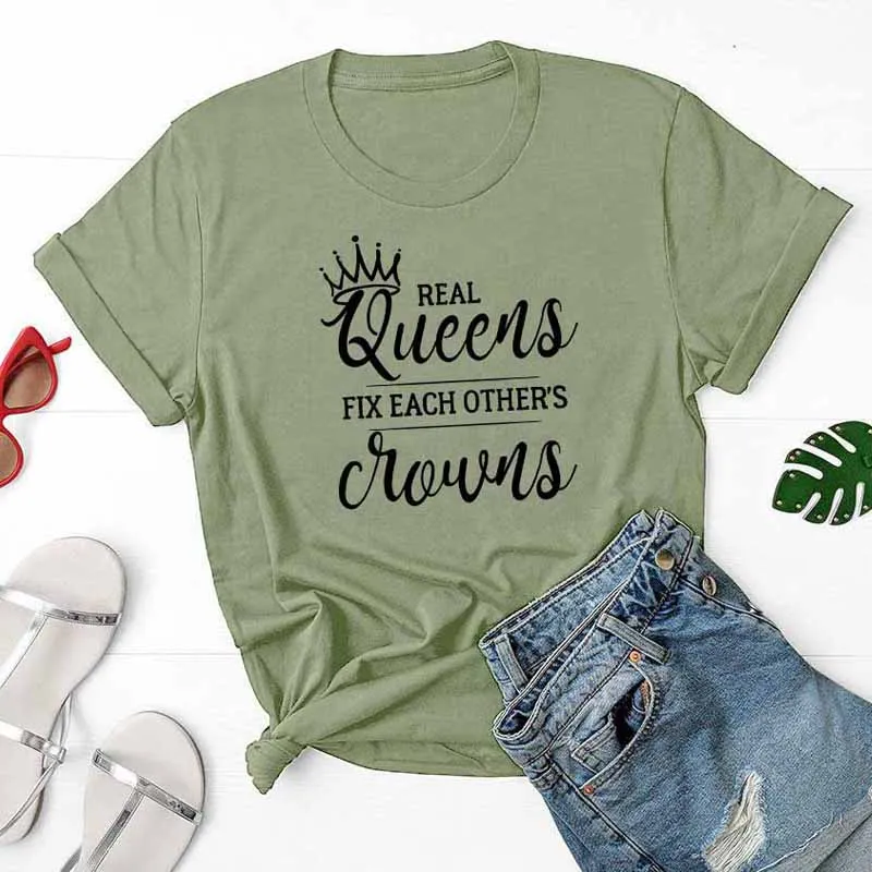 Real Queens Fix друг друга короны Футболка женская Эстетическая Tumblr хипстерская