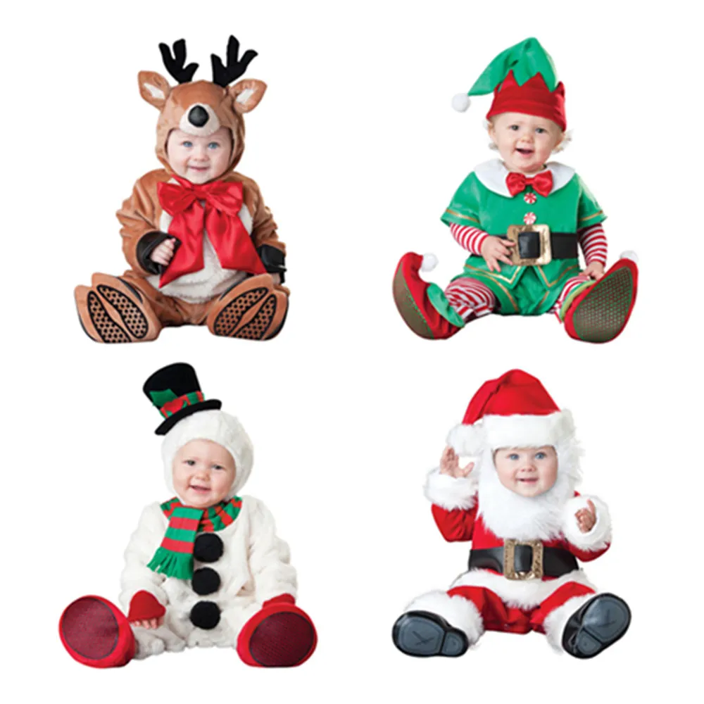 2018 Детские Комбинезоны Одежда для новорожденных животных Санта Снеговик Олень