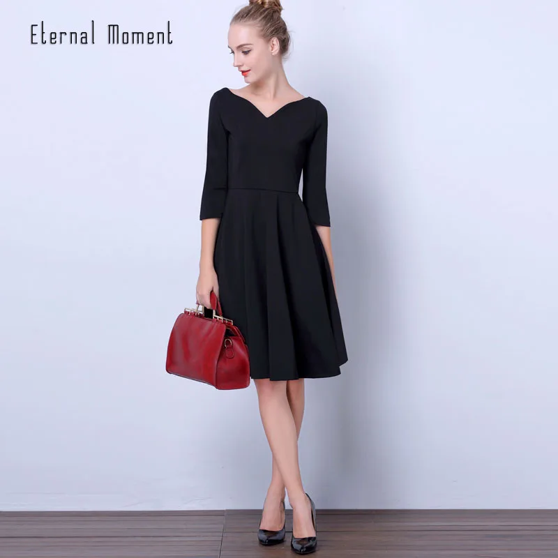 Маленькое черное Dress2017 новые модные женские туфли коктейльное платье черный