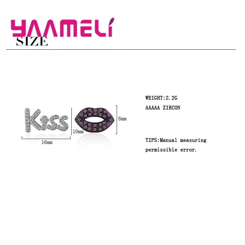 Женские серьги-гвоздики из серебра 925 пробы с надписью kiss | Украшения и аксессуары