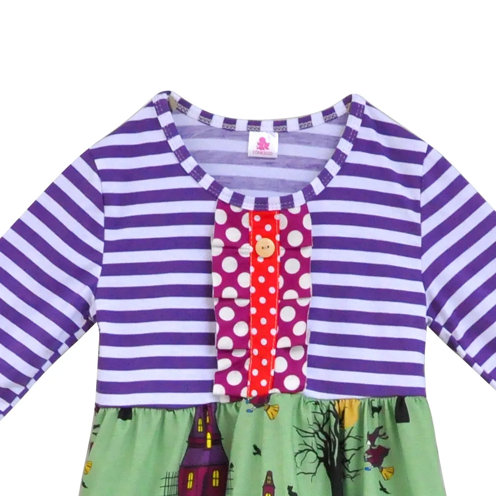 Высокое качество Комплект пижамы для детей на Хэллоуин в полоску топ с рюшами и