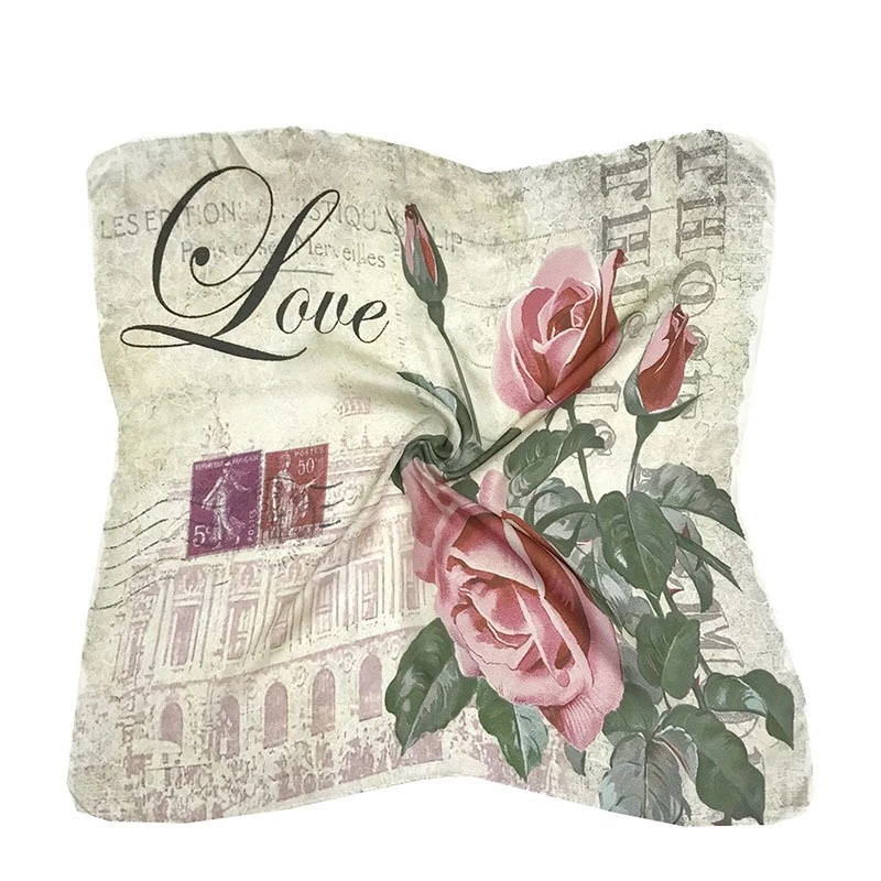 

Ladies Rose Print Silk Square Scarf 70*70cm Spring And Summer Luxury Couple Birthday Gift High Quality Handkerchief