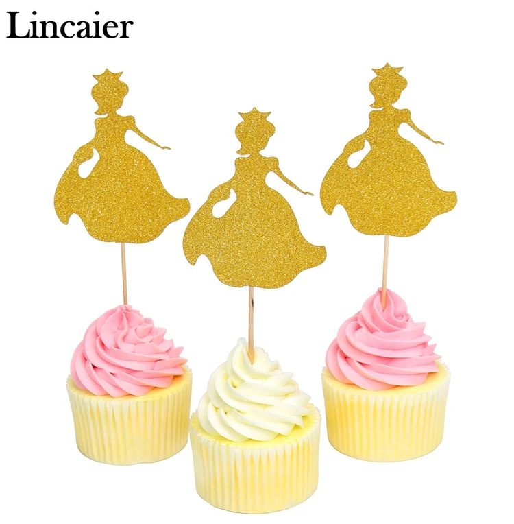 Lincaier 12 шт. золотой принцесса кекс Toppers детские украшения на день рождения для девочек Детские аксессуары для торта замороженные