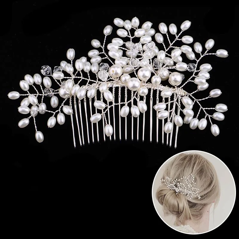 

Pearl Flower Headband with Comb Bridal Hair Combs Jewellery Tiaras de Noiva Headpiece Hair Jewelry Women Wedding Accessories