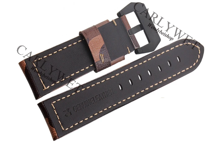 CARLYWET 22 24 26mm VINTAGE Camo Brown Watch Band Real Calf Leather Thick Strap Belt Silver Black Screw Buckle