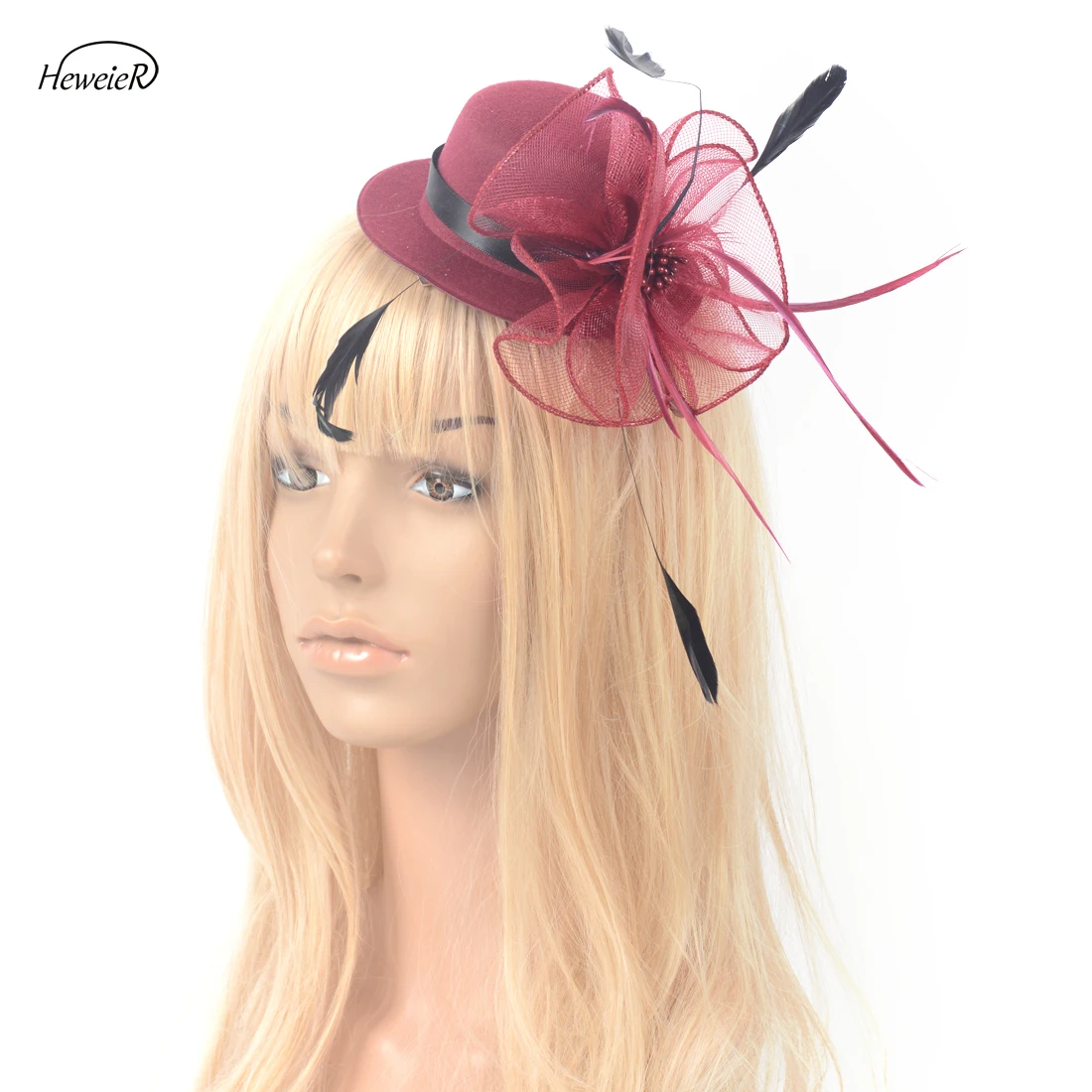 

Fashion Fascinator Feather Mini Top Hats Hair Clip Ascot Cocktail Races Wedding Party Hairpiece Headdress Lady Women Headwear