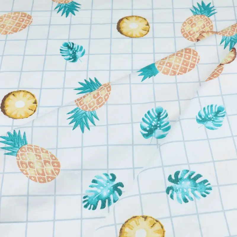 DIY bedding cushions apparel dress patchwork 100% cotton twill fruit WHITE GREY golden pineapple bluish green leaves fabrics | Дом и сад