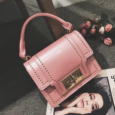 New Women's Bags Designer Chain Rivet Shoulder Messenger Bag Luxury Handbags Women Bags Female Handbag Crossbody 233 - Color: pink