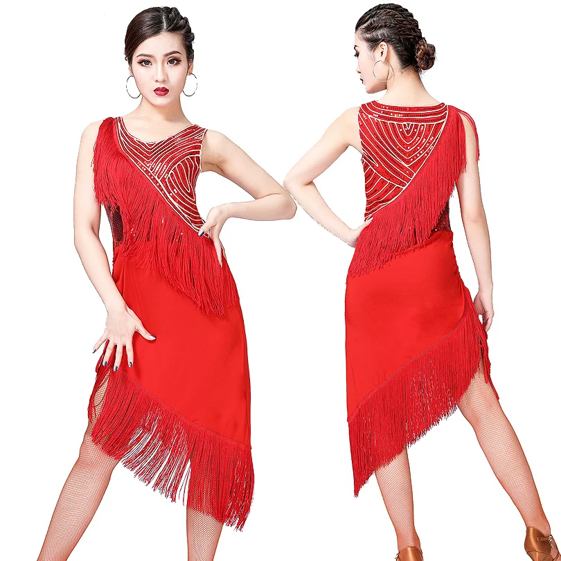 

2019 New Sequined Dress Latin Jazz Dance Performance Wear Dress Women Sexy Fringe Dresses Salsa/Ballroom/Tango/Cha Cha