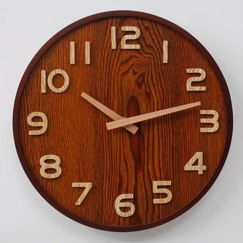 

Round Wooden Wall Clock Bedroom Living Room Home Decor Super Mute