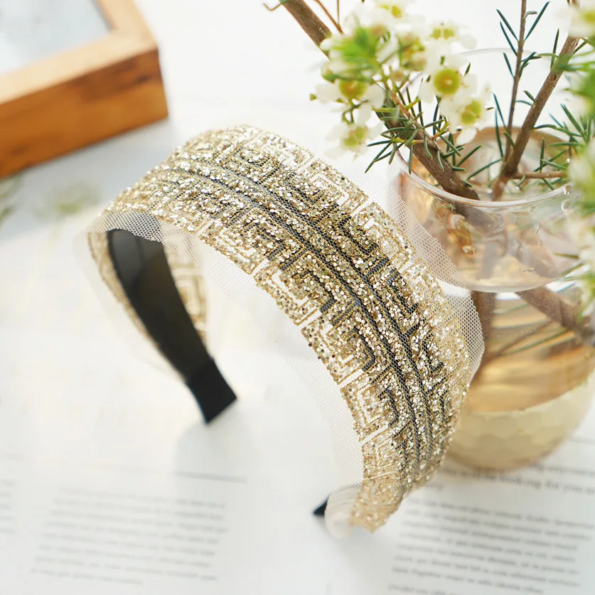 

Korea Totem Light Gold Sequin Hairbands Diamond Hair Accessories Hair Bows Flower Crown Headbands For Women Hairband