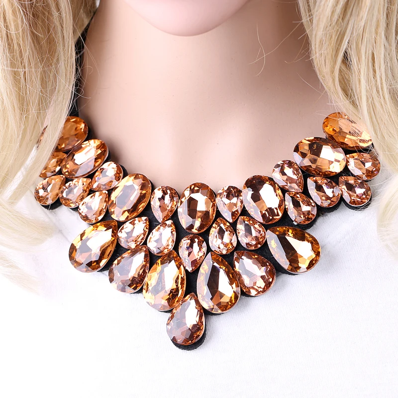 Handmade Glass Crystal Pendant Necklace for Women Fashion Statement Maxi 4 Colors Chokers Bijoux NK-01634 | Украшения и