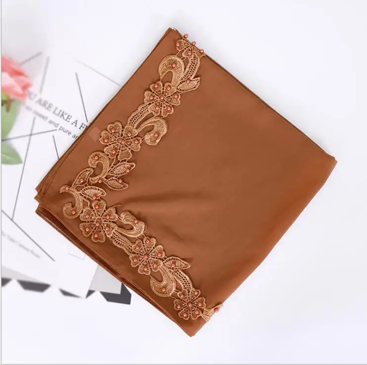 13 caramel Модный Малайзийский шифоновый квадратный шарф, сплошной мусульманский хиджаб, изысканная аппликация, квадратный платок, Женский тюрбан Musulman 115x115 см - Цвет: 13 caramel