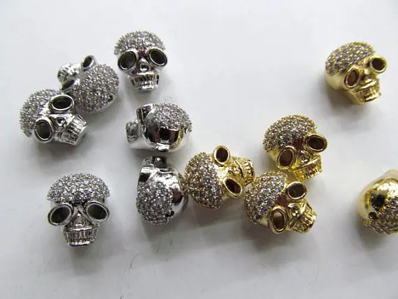 

12pcs 9x13mm Cubic Zirconia Micro Pave Brass Connector skull skeleton silver gold gunmetal Mix Charm Finding