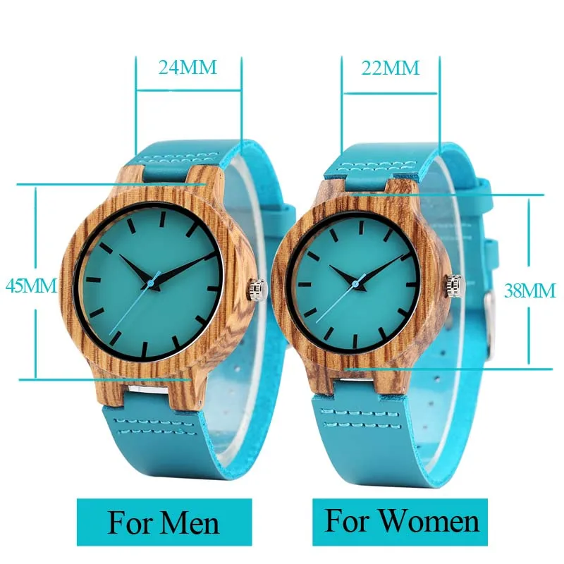 Роскошные Royal Blue Wood Watch Top Кварцевые Наручные Часы Натуральный Бамбук Часы Повседневная Кожа Подарки на День