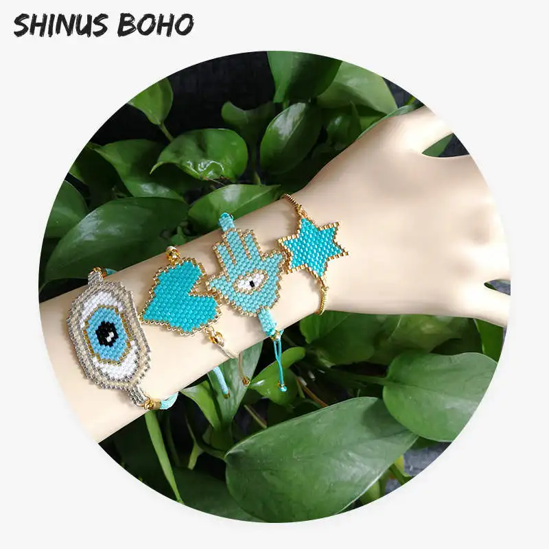 SHINUSBOHO счастливый глаз браслет для мужчин pulseira Дружба Ювелирные изделия MIYUKI браслеты «Фатима» женщин звено цепи bileklik мужской - Окраска металла: MIYUKI-39