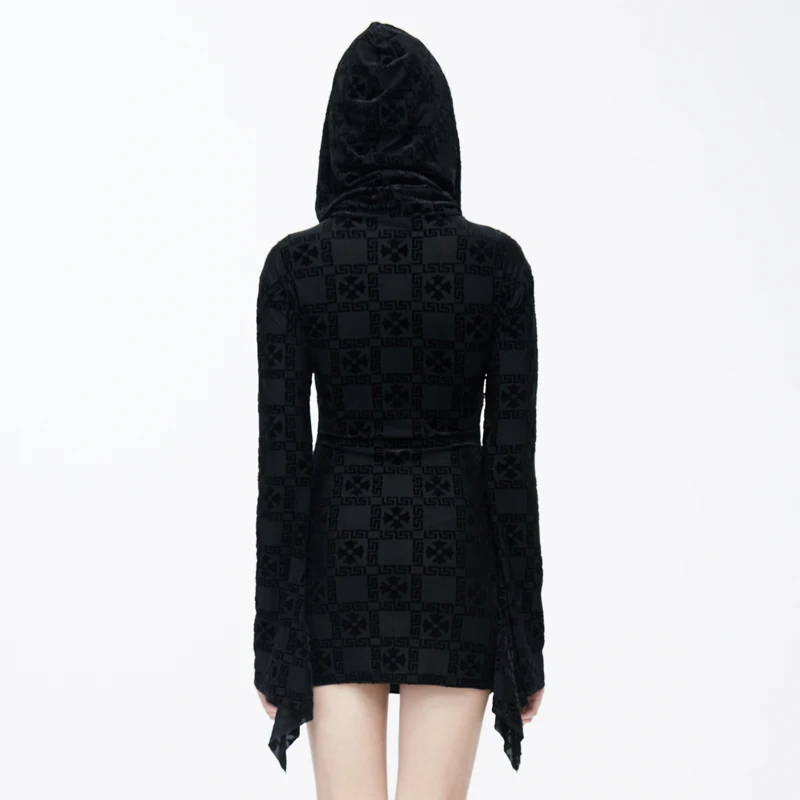 Devil Fashion Gothic Women Patterns Dress Hooded Steampunk Flare Sleeves Stretch Short Dresses Black Sexy Slim-Fitting | Женская одежда