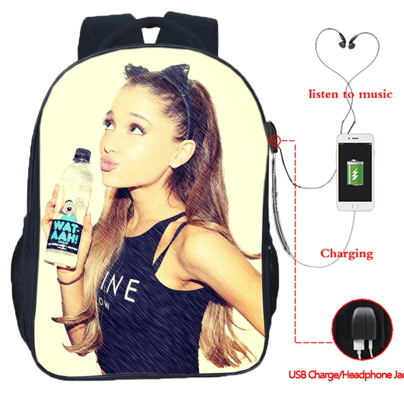 Красивый рюкзак Ariana Grande с USB-зарядкой для ноутбука USB популярный школьный женщин