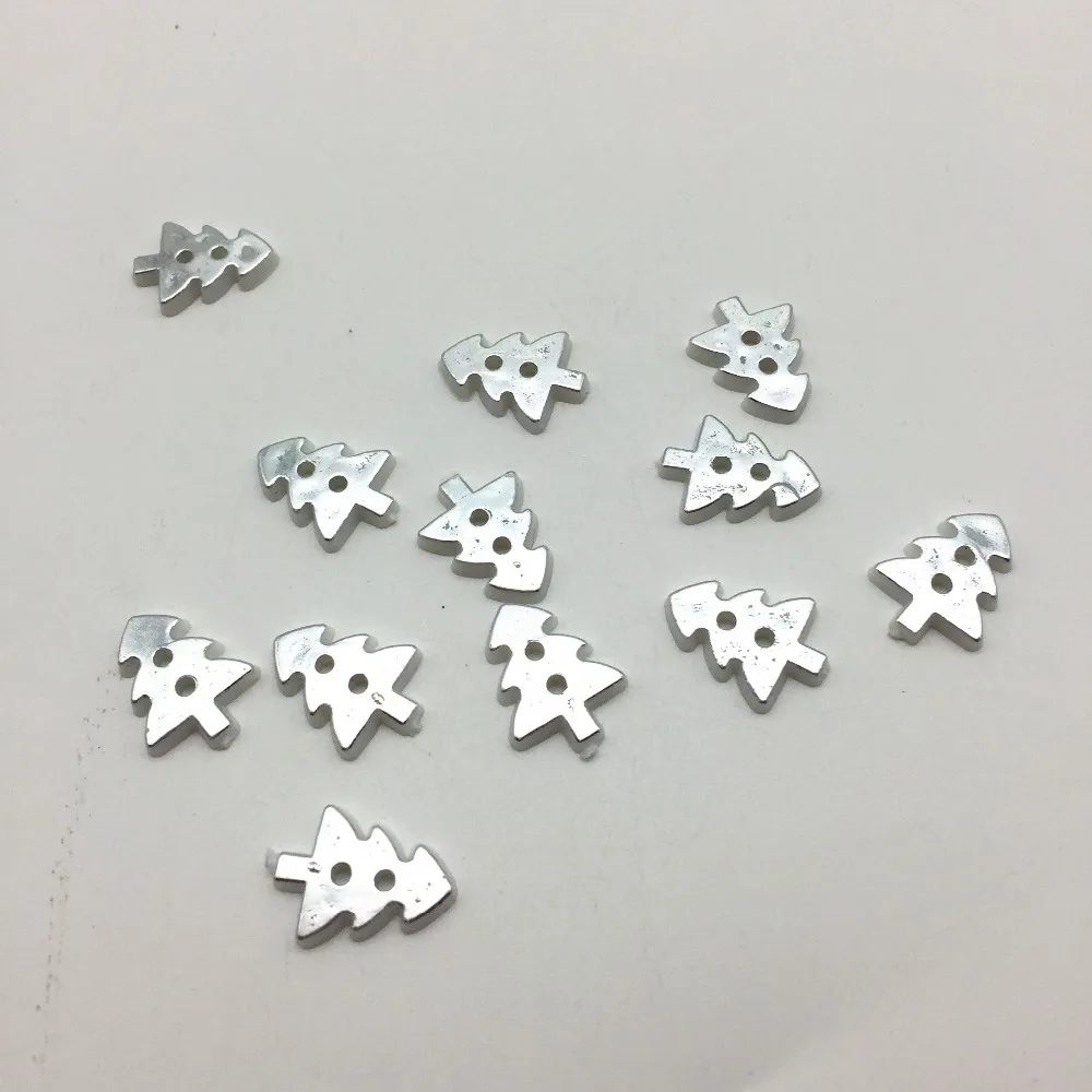 

300pcs 13x17mm Metallic Silver Christmas Tree Buttons Plastic 2 Holes Sewing Xmas Embellishments DIY Crafts