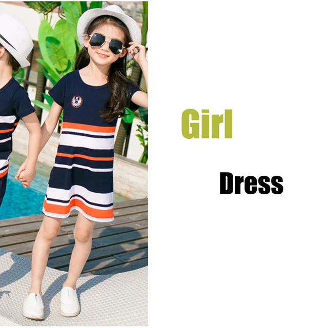 Girl Dress Летние футболки в полоску; одежда для мамы и дочки; платья для папы и сына; одинаковые Семейные комплекты для маленьких мальчиков и девочек - Цвет: Girl Dress