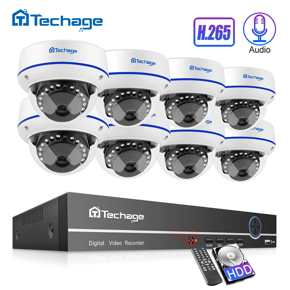 Techage H.265 8CH 1080P POE NVR комплект CCTV система безопасности 2MP аудио запись Крытая купольная ip-камера комплект видеонаблюдения 2 ТБ HDD