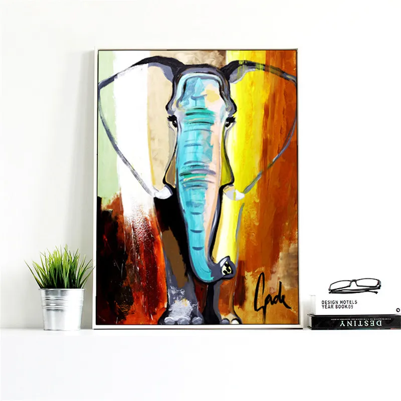 

HAOCHU Abstract Elephant Landscape Animal Boat Canvas Painting Colorful Picture Nordic Modern Living Home Decor Wall Art